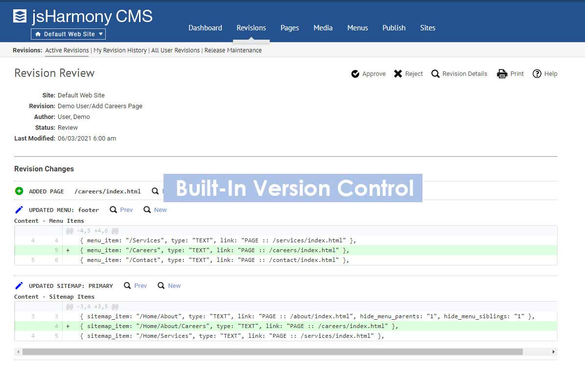 jsHarmony Comes with Built-in Version Control